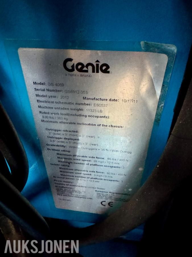 2012 Genie GS-4069 Sakselift - Timer: 2251