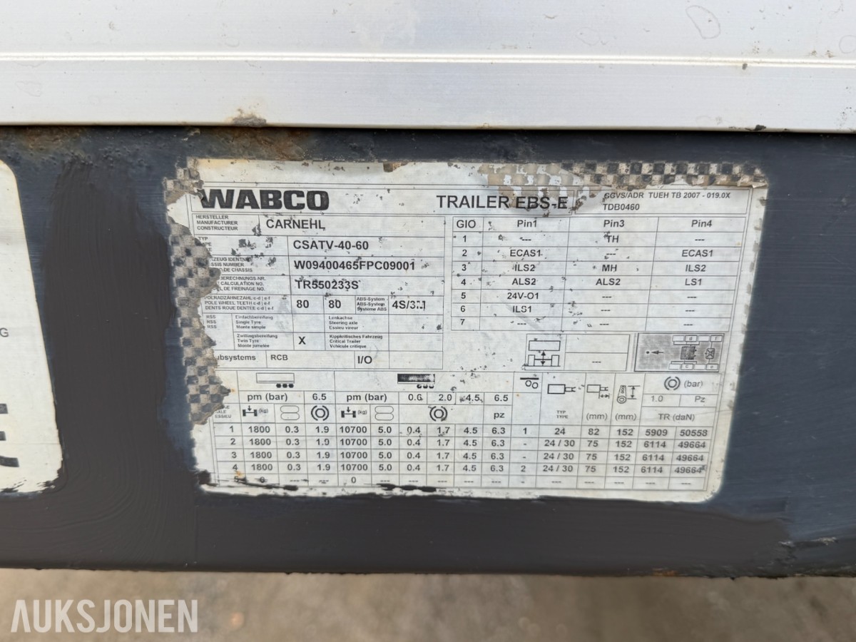 2015 CARNEHL, 4-AKSLET MASKINSEMITRAILER, UTTREKK, SENTRALSMØRING, WABCO, NETTOPP EU GODKJENT