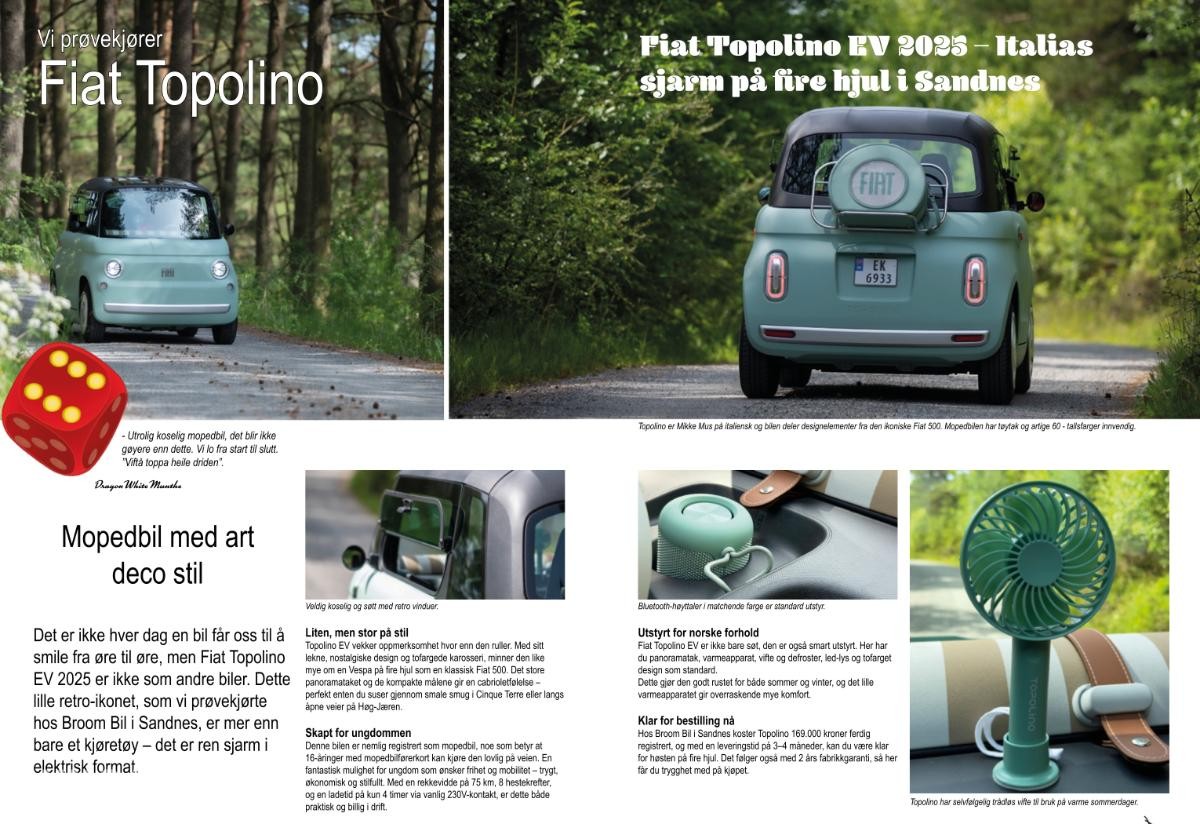 2025  FIAT TOPOLINO EV MOPEDBIL/8HK/16 ÅRS ALDERSGRENSE/ DEMOBIL SELGES!