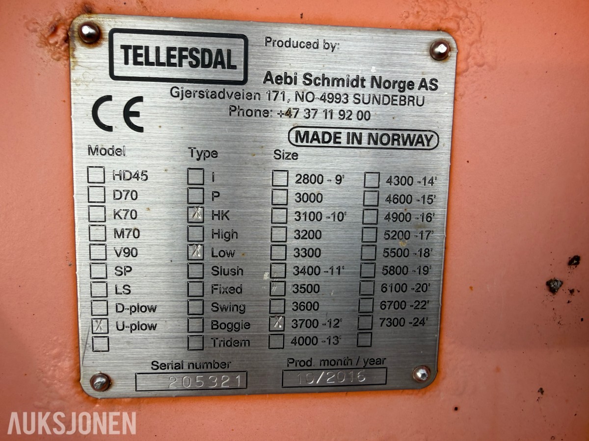 Tellefsdal U-LS 3700 plog med hyd. vinger - 2016