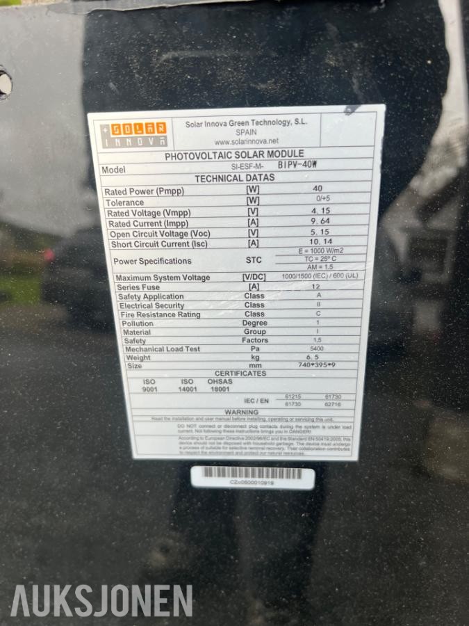 20 stk Nye solcellepaneler Solar BIPV - 40w