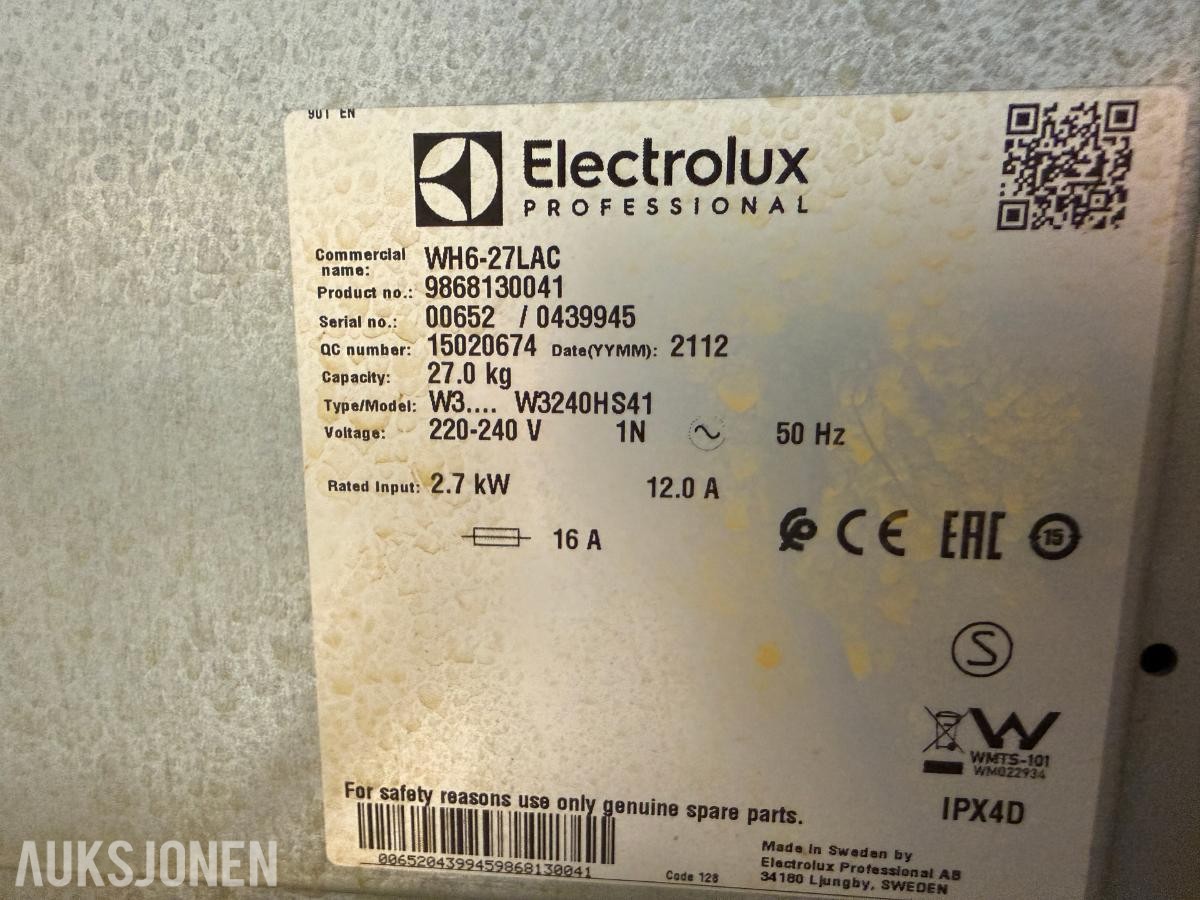 2021 Electrolux proffesional WH6-27LAC 27kg profesjonell våtrensemaskin Industrivaskemaskin