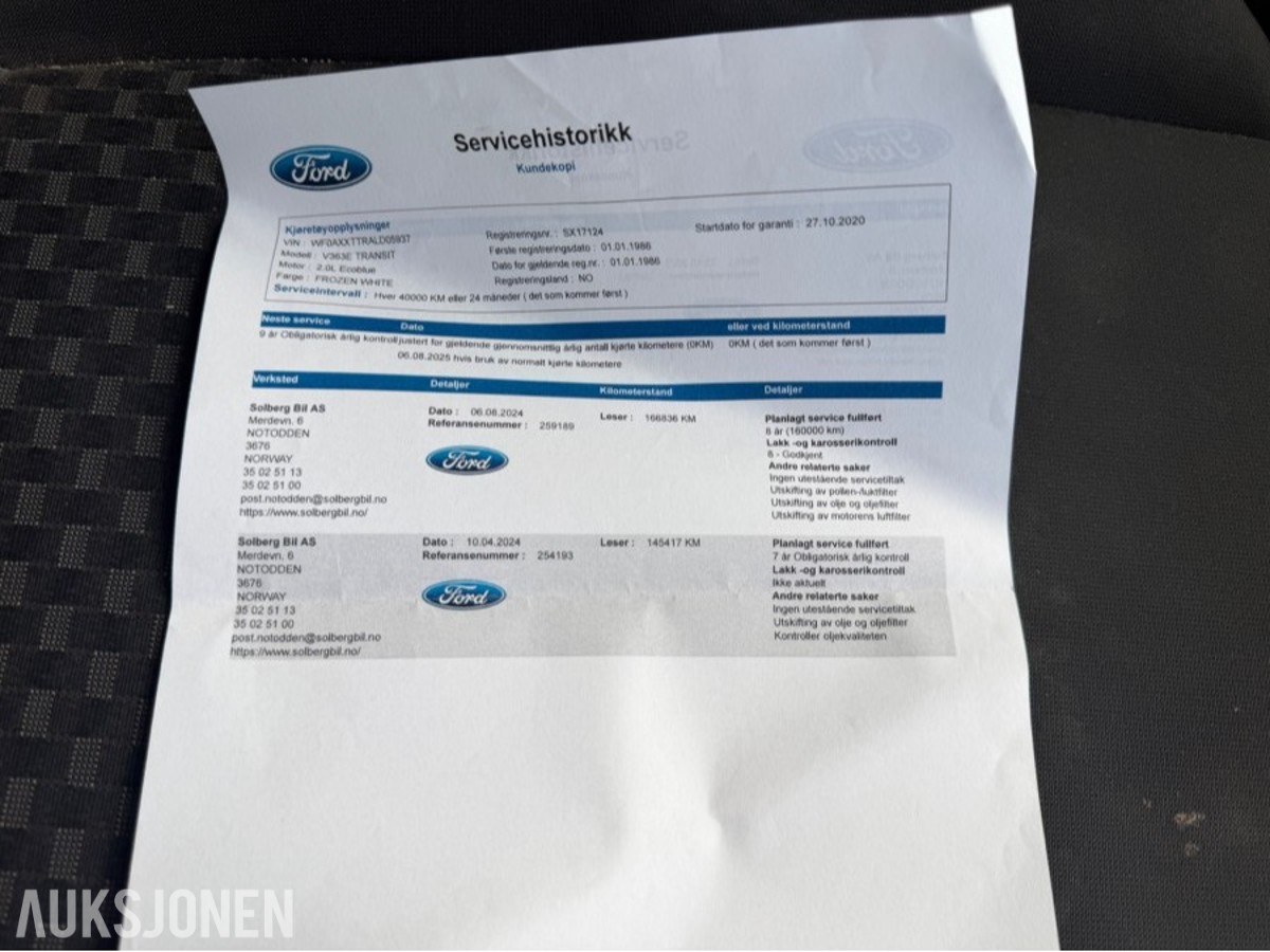 2020 FORD TRANSIT 2.0 185 AUTOMAT SKAP BAKLØFTER WEBASTO CRUISE KAMERA