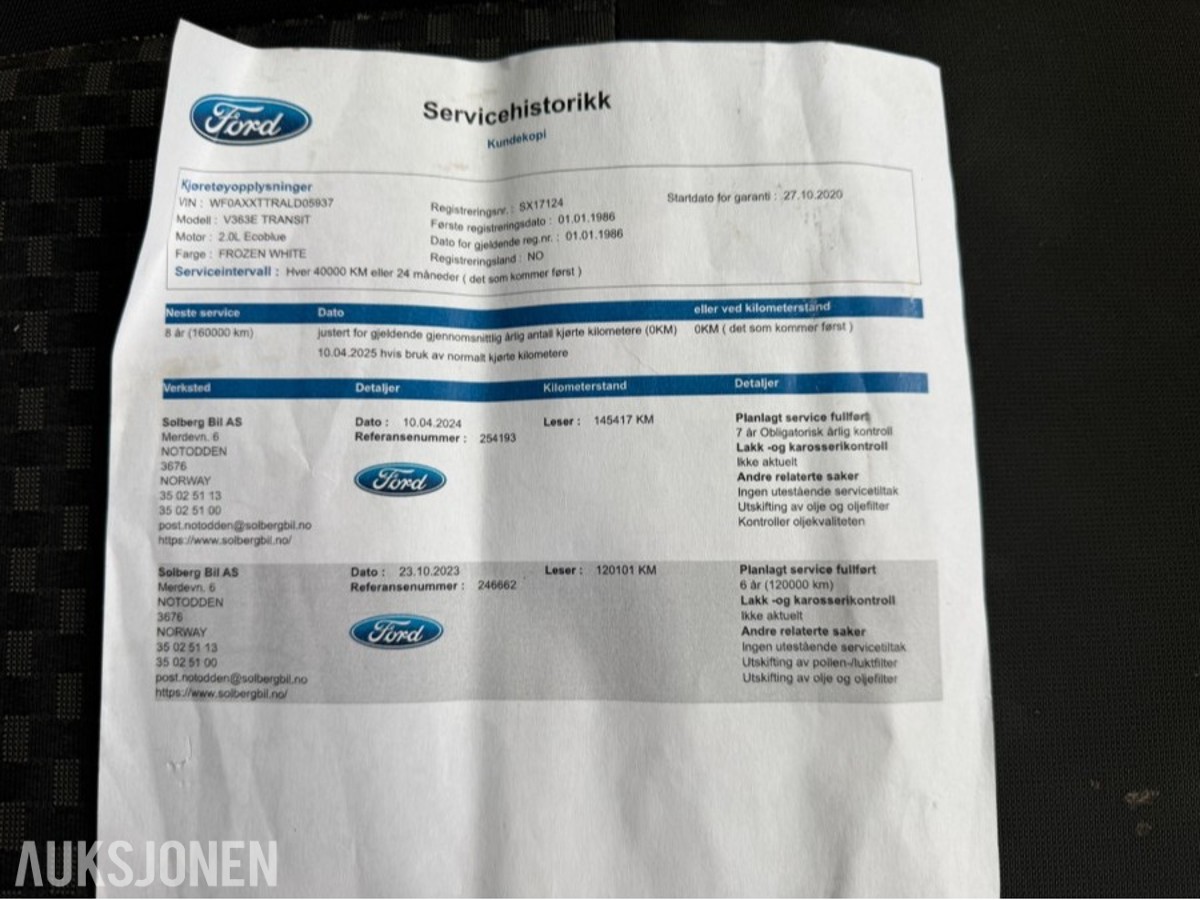 2020 FORD TRANSIT 2.0 185 AUTOMAT SKAP BAKLØFTER WEBASTO CRUISE KAMERA