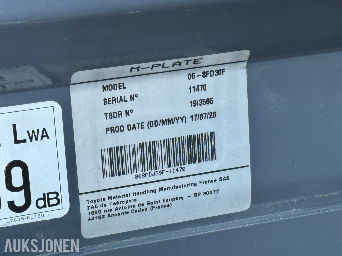 2020 Toyota TONERO 30 06-8FD30F 3T Motvektstruck 4,7M LITE BRUKT