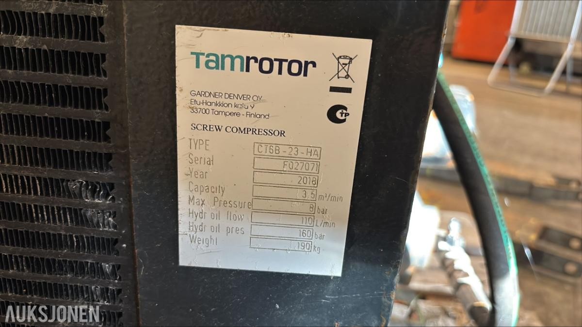 Tamrotor hydraulisk skruekompressor – 3,5 m³/min / 8 bar