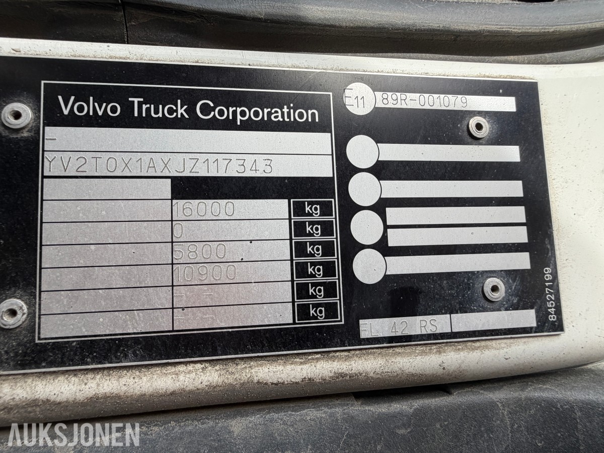 2018 Volvo FL 280 4x2 feiebil - 6 m³ påbygg - 69 250 km - Euro 6T - to sidekoster