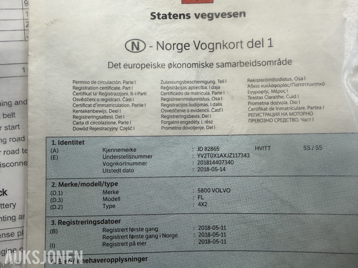 2018 Volvo FL 280 4x2 feiebil - 6 m³ påbygg - 69 250 km - Euro 6T - to sidekoster