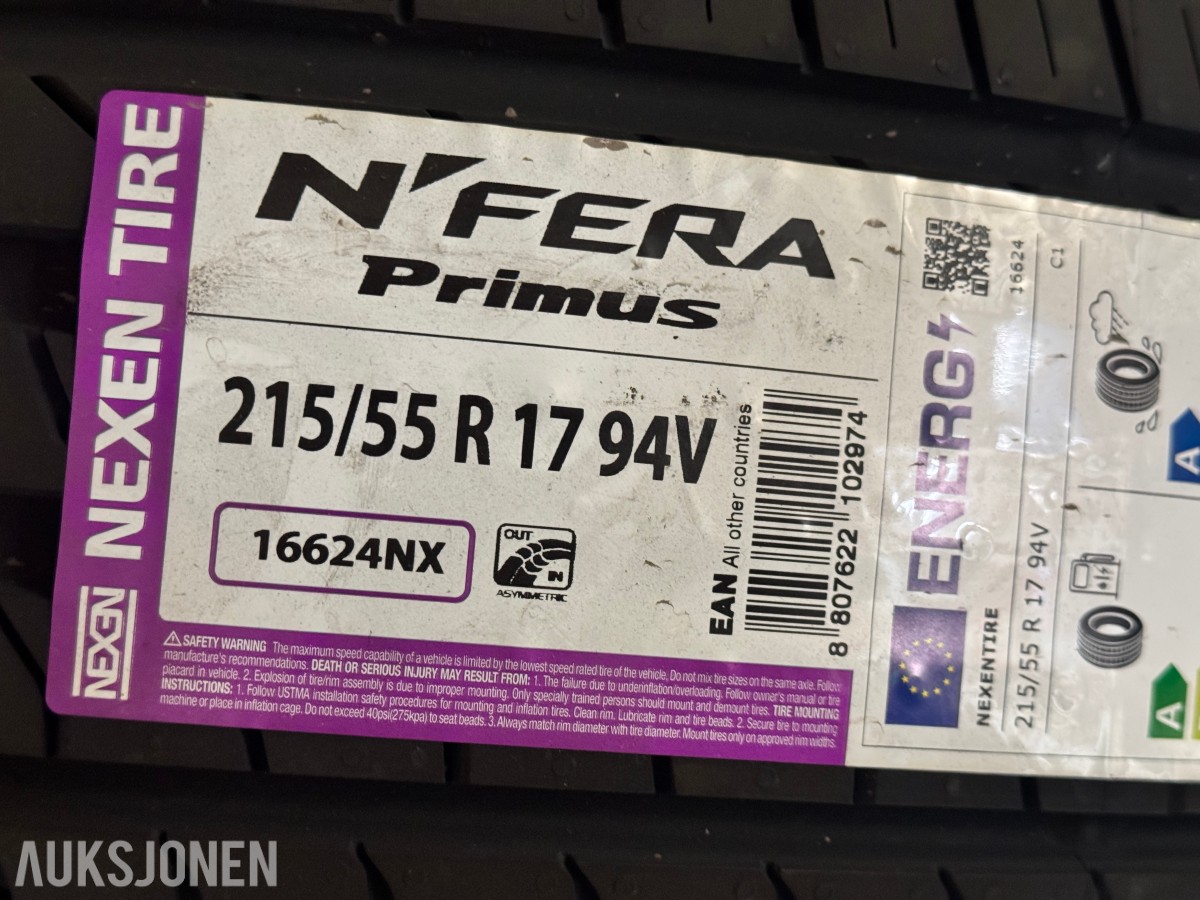 NYTT - 4 Stk. Nexen N'Fera Primus 215/55 R17 Sommerdekk