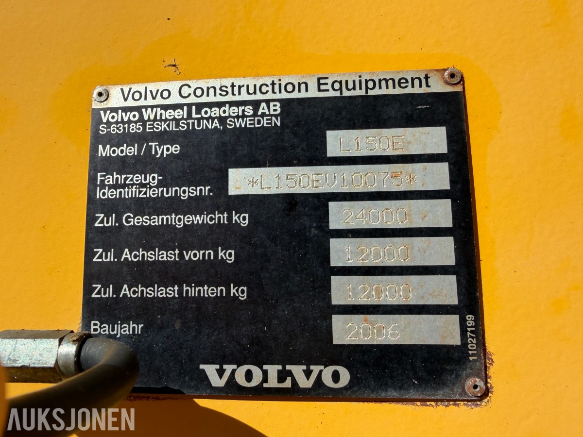 2006 Volvo L150E hjullaster – Sertifisert - 40 891 timer – Tamtron vekt – ryggekamera – hurtigfeste