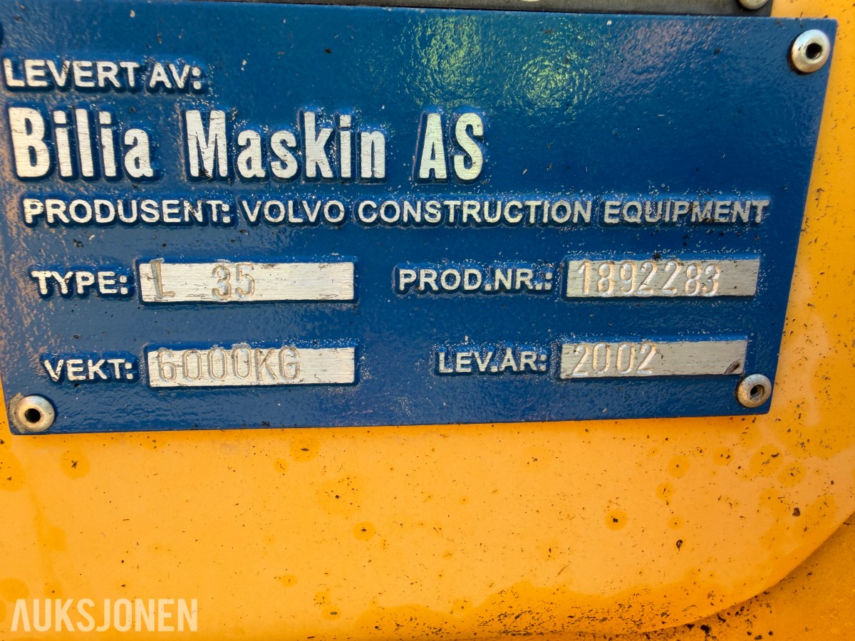 2002 Volvo L35 hjullaster / 15 634 timer / Med skuffe / Sertifisert