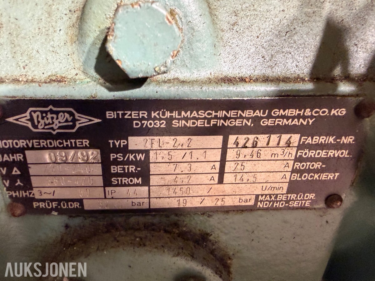 Bitzer Kjøledisk med kjøleaggerigat og el. koblinger fra 1992