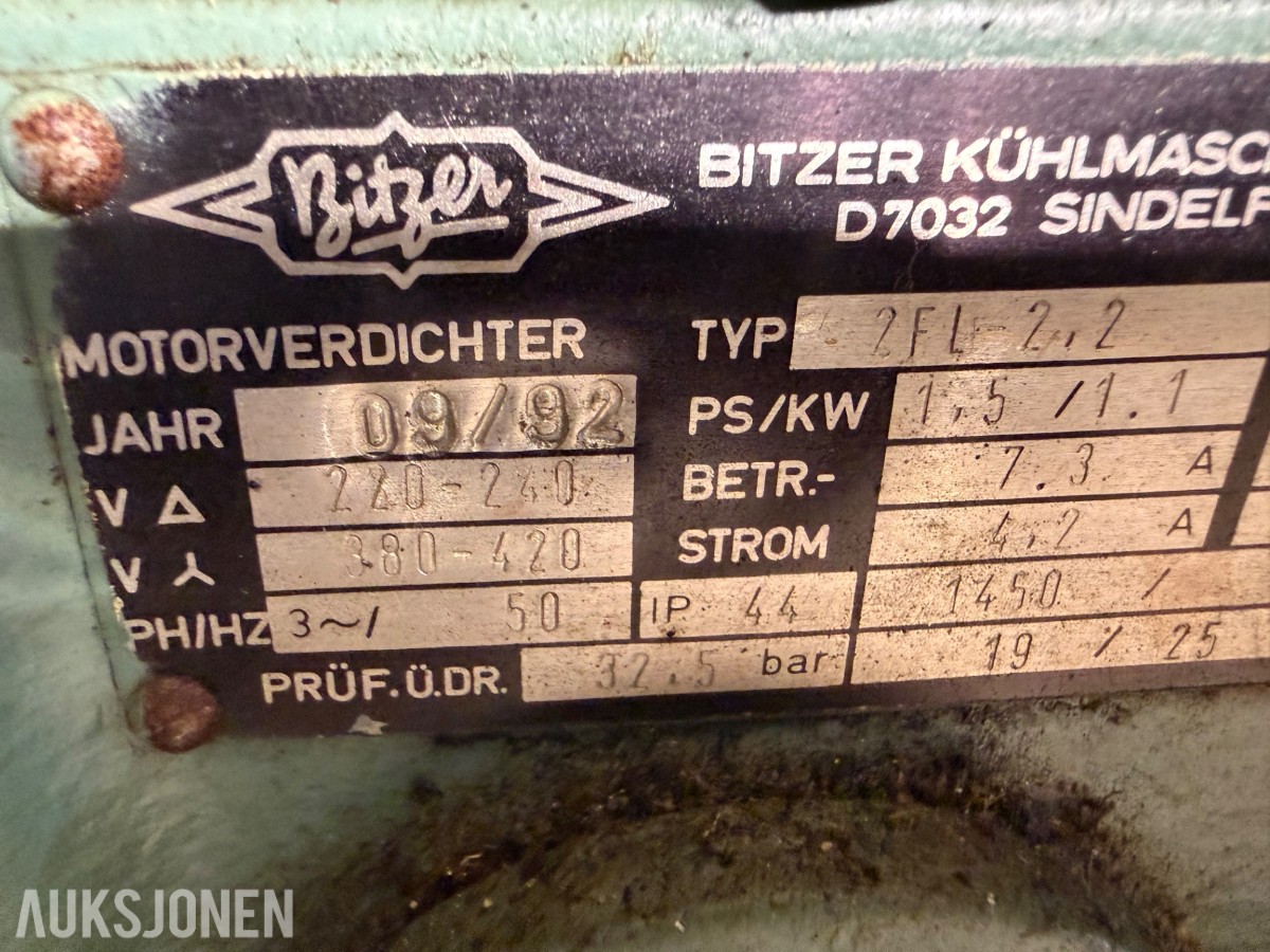 Bitzer Kjøledisk med kjøleaggerigat og el. koblinger fra 1992