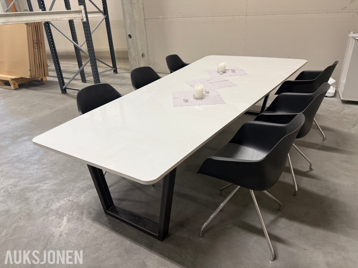 Møtebord Whiteboard 300cm lengde m/6 Stoler