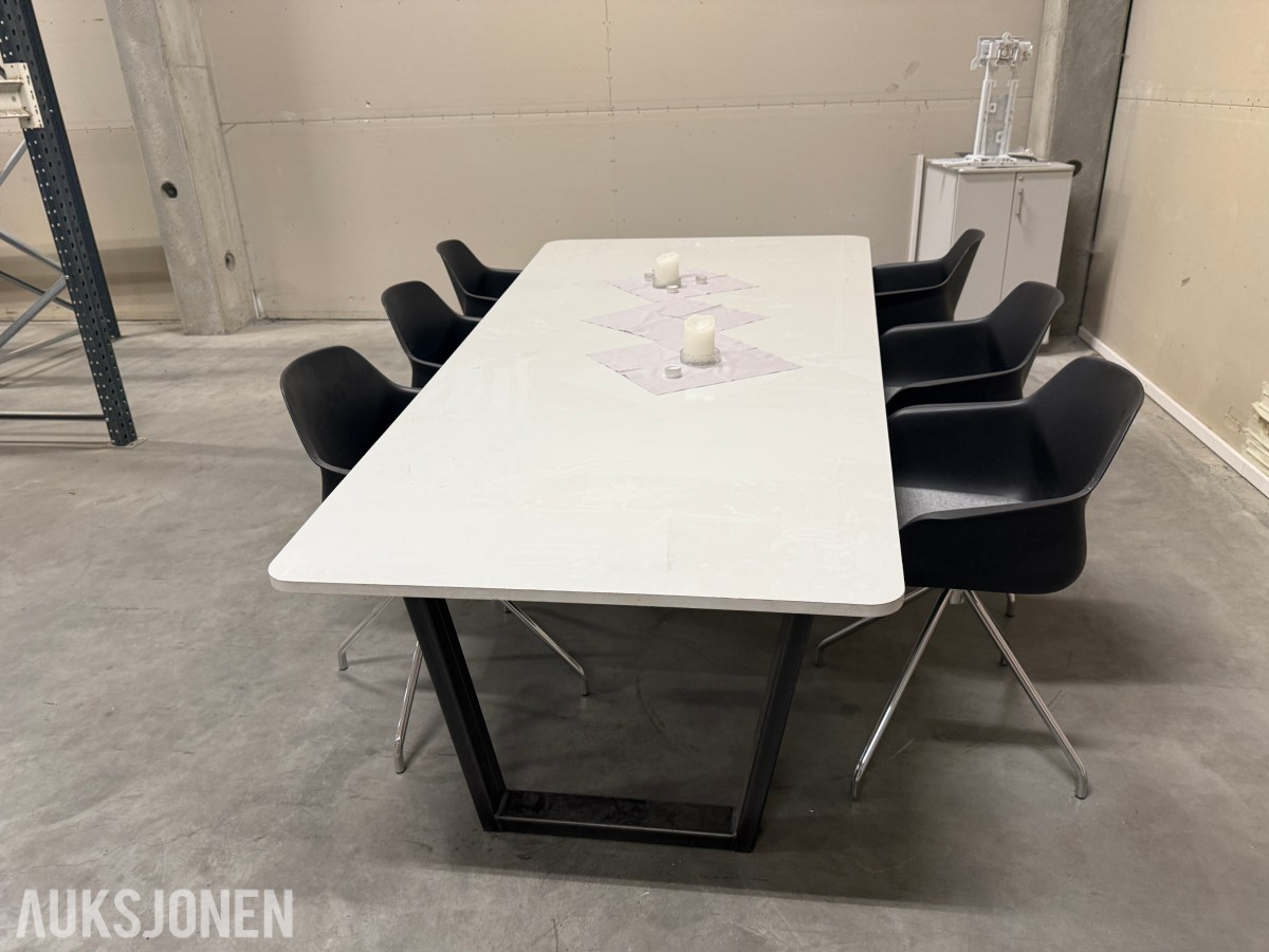Møtebord Whiteboard 300cm lengde m/6 Stoler