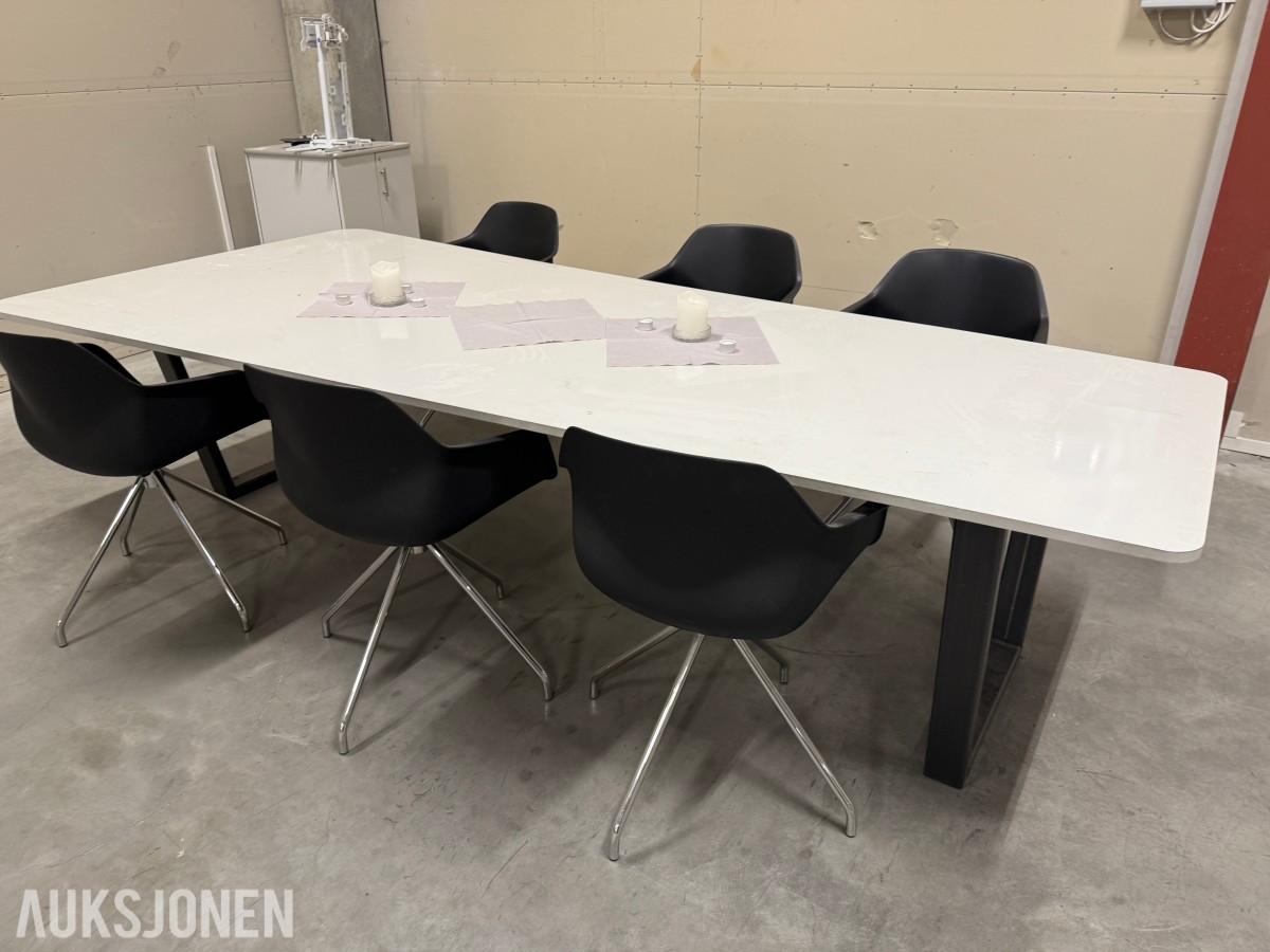 Møtebord Whiteboard 300cm lengde m/6 Stoler