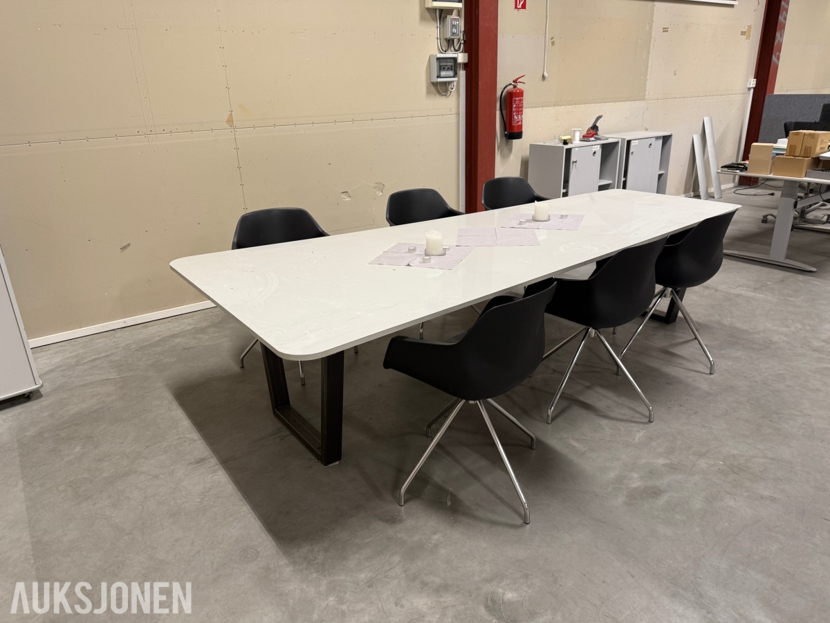 Møtebord Whiteboard 300cm lengde m/6 Stoler