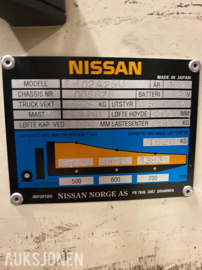 1991 Nissan 2,5-tonns diesel gaffeltruck
