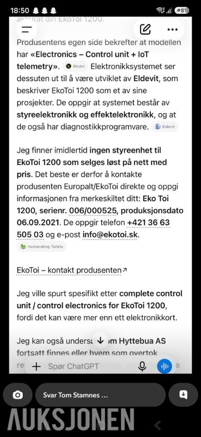 2019 Ekotoi 1200 Forbrenningstoalett V2