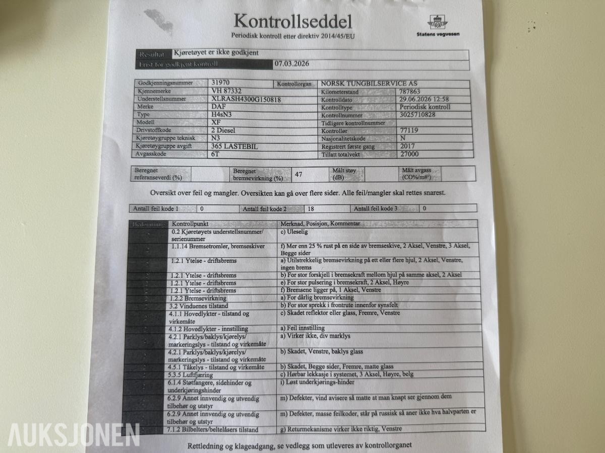 2017 DAF XF PLANBIL IKKE EU-GODKJENT