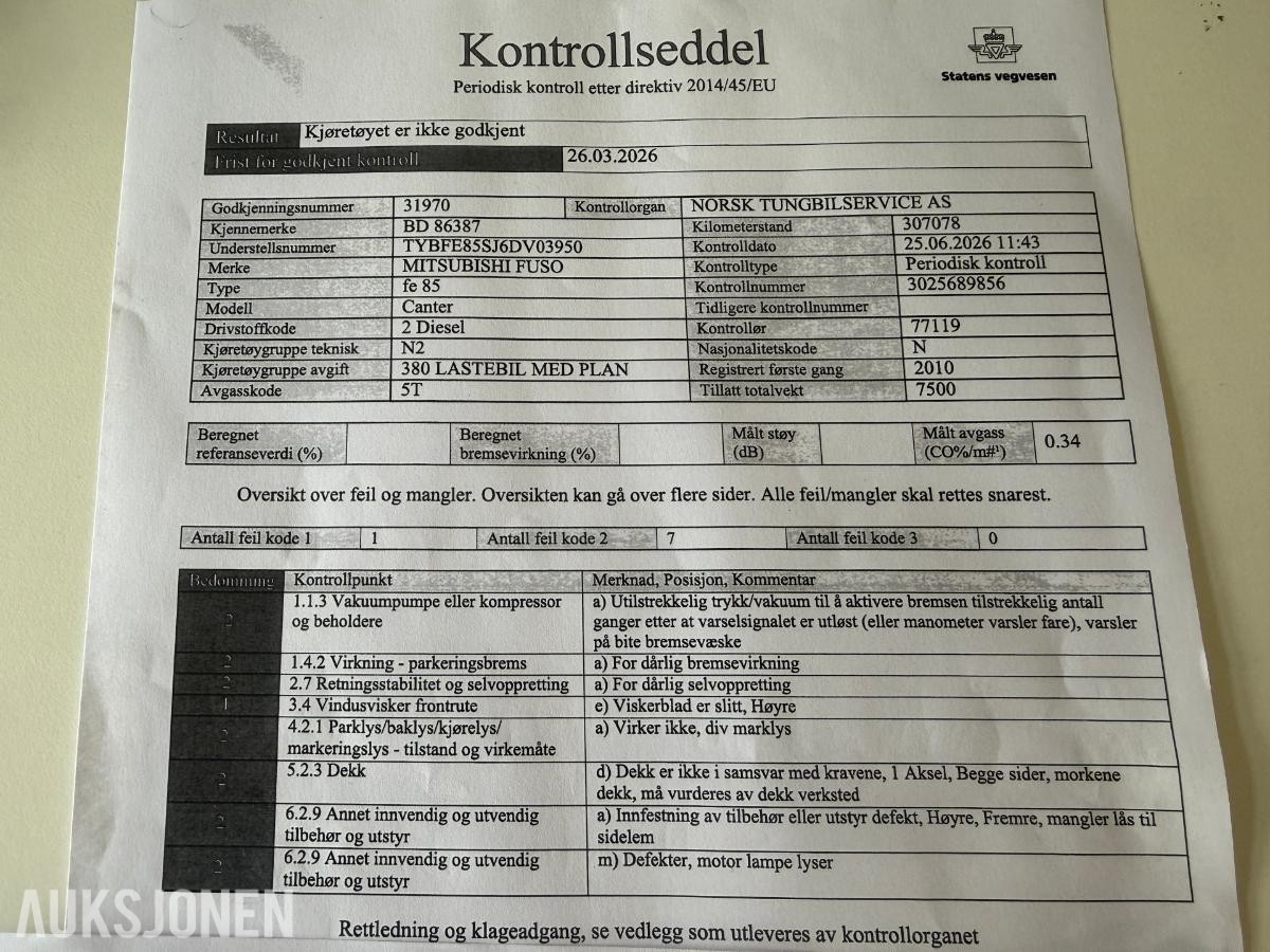 2010 Fuso Canter PLANBIL - IKKE EU-GODKJENT