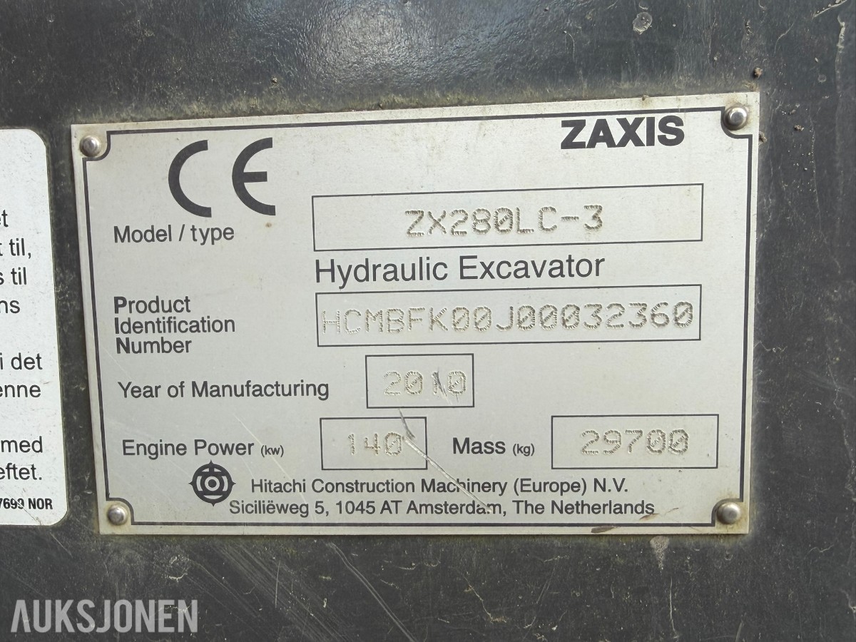 2010 Hitachi Zaxis ZX280LC-3 Gravemaskin