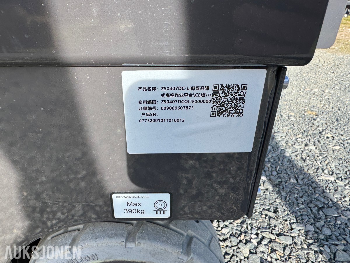 2026 Dyrskun Zoomlion ZS0407DC-Li Sakselift, Li-ion, 240 kg kapasitet