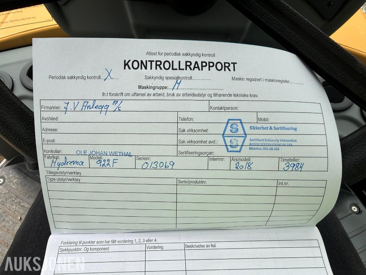 2018 Hydrema 922F dumper - servicehistorikk - årskontrollert og godkjent - ny hytte - 3992timer