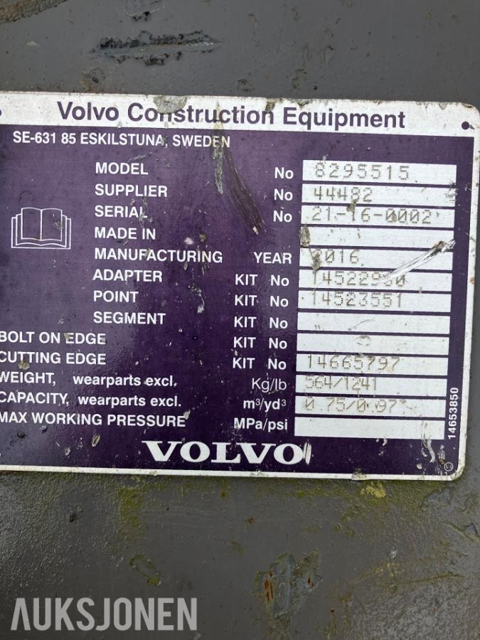 2016 Volvo Graveskuffe S60 750 liter