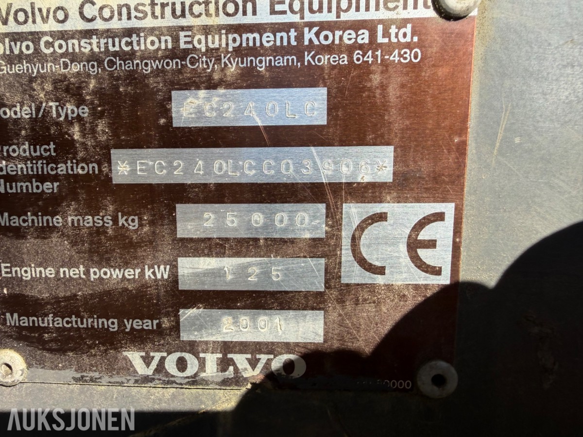 2001 Volvo EC 240LC, Ikke sertifisert, 13348 timer, graveskuffe