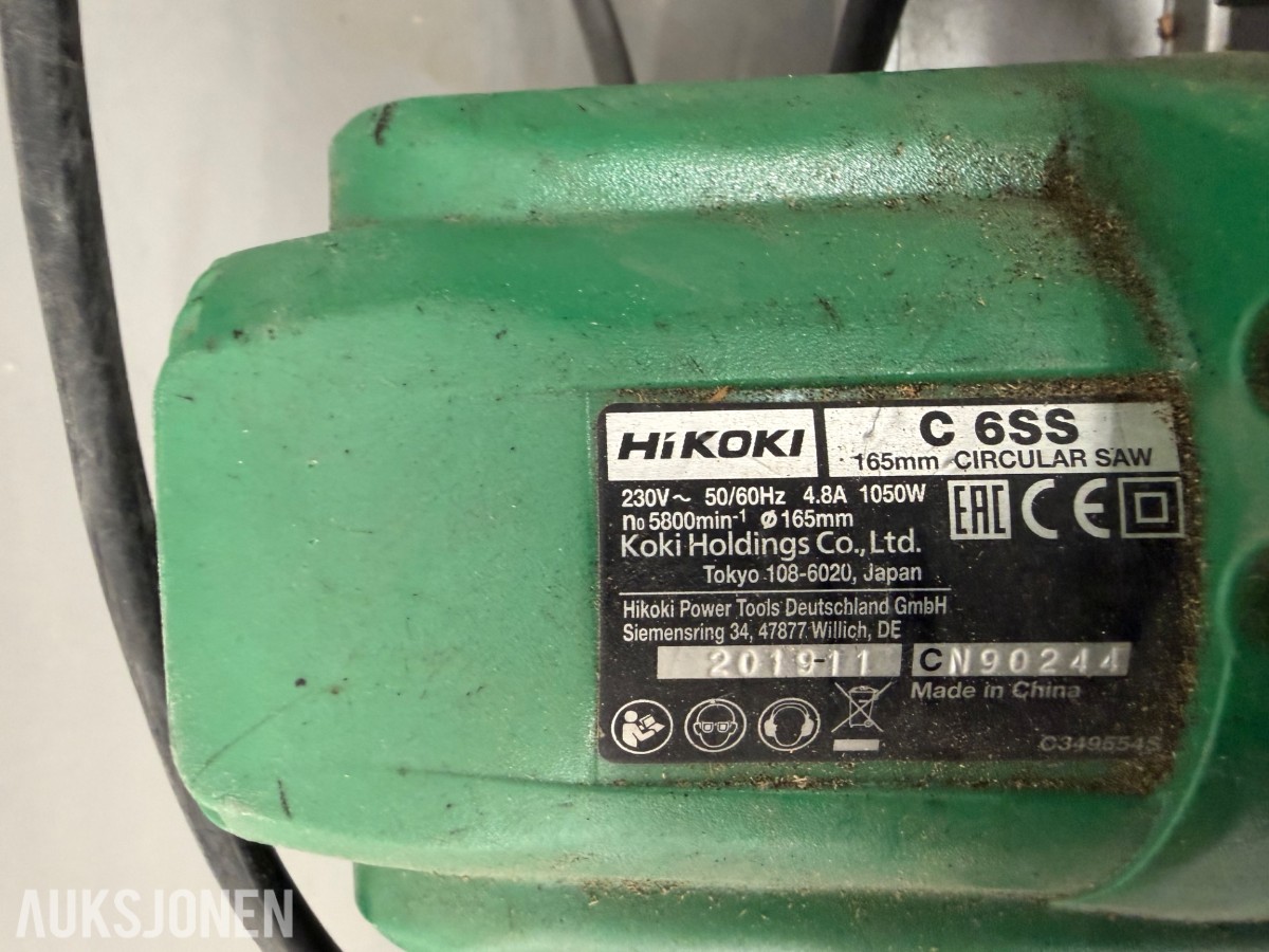 Hitachi sirkelsag og vinkelsliper 230 volt.