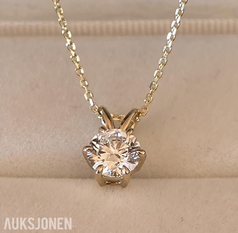 Eksklusivt 1,08 ct IGI-diamantanheng i 14K gult gull (D/VVS2/Excellent)