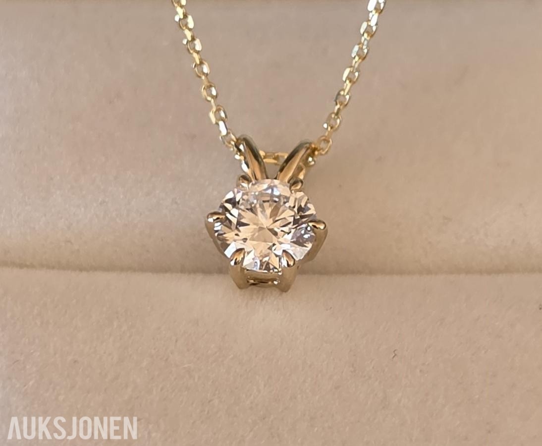 Eksklusivt 1,08 ct IGI-diamantanheng i 14K gult gull (D/VVS2/Excellent)
