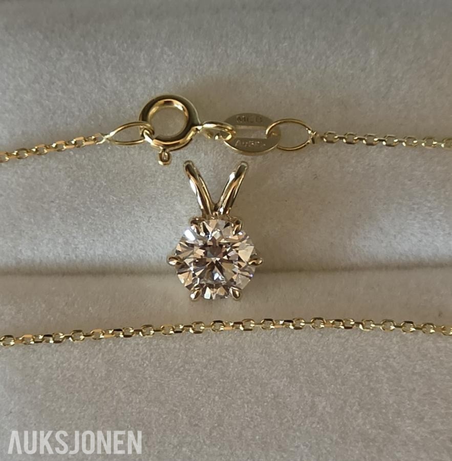 Eksklusivt 1,08 ct IGI-diamantanheng i 14K gult gull (D/VVS2/Excellent)