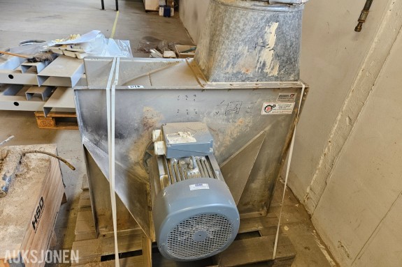 Jørgen Hansens Maskinfabrik radialvifte DAT 450D - VEM motor 15 kW - 2940 o/min - Galvanisert hus