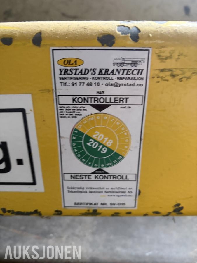 2015 Løfteåk Datek 1500 kg – ca. 4,5 m DAT 41266