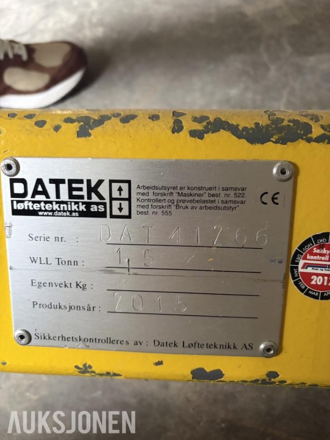 2015 Løfteåk Datek 1500 kg – ca. 4,5 m DAT 41266