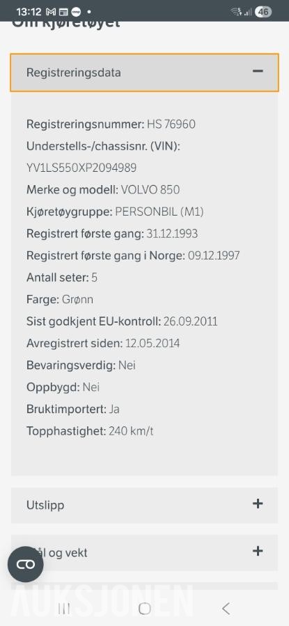1993 Volvo 850 GLT 2.4 170HK VETERAN