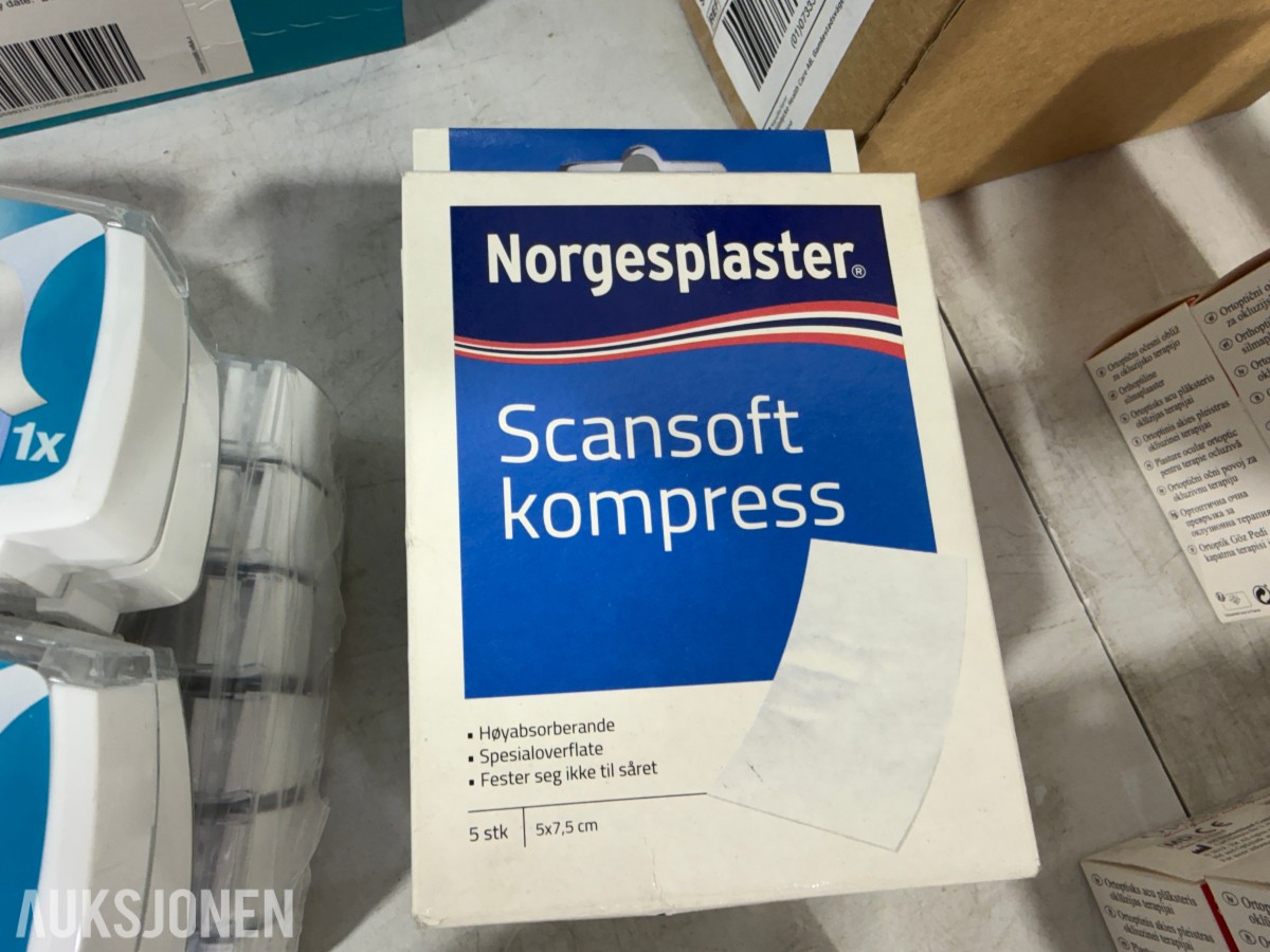 Parti med bandasjemateriell, plaster og medisinsk forbruksmateriell
