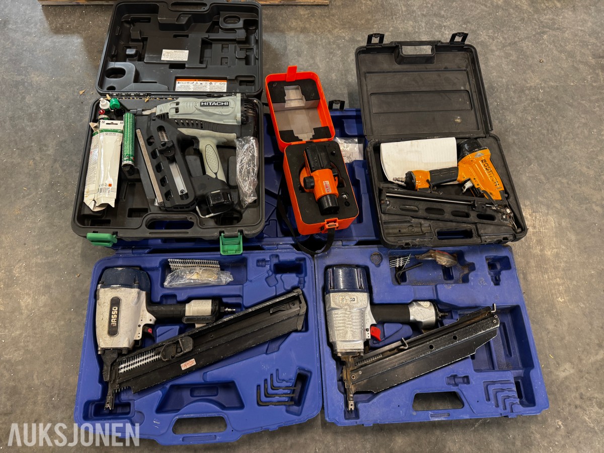 Verktøypakke Scanlaser, spikerpistoler på batteri og luft