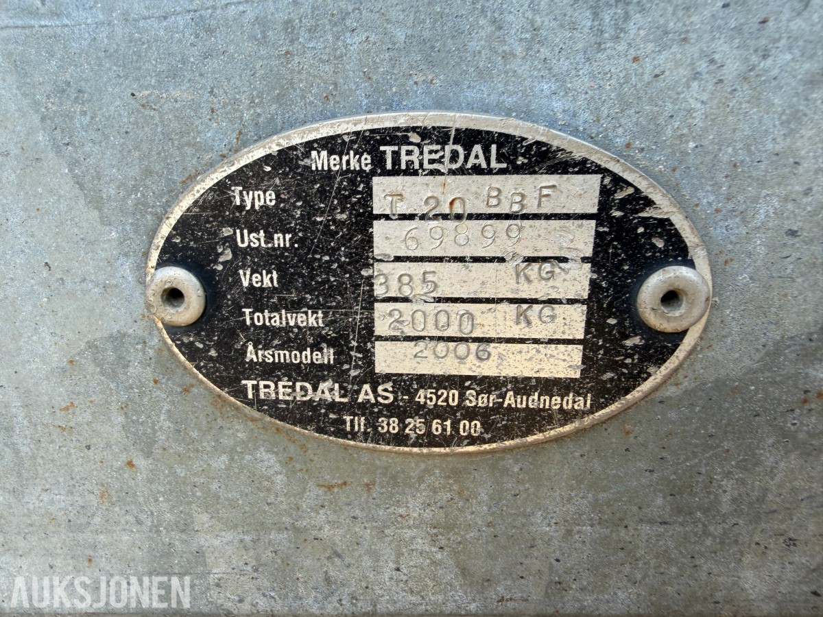 2006 Tredal T-20 BBF varehenger, boggi, totalvekt 2 000 kg