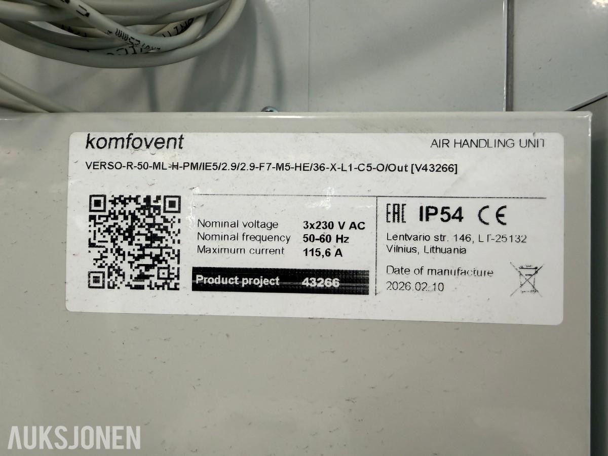 2025 Komfovent VERSO PRO-50 ventilasjonsaggregat, 10 000 m³/t, C5 styring