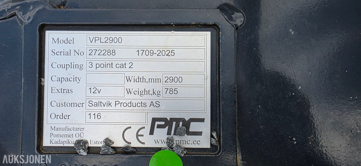 2025 PMC / Pomemet VPL2900 plog - skjær til traktor