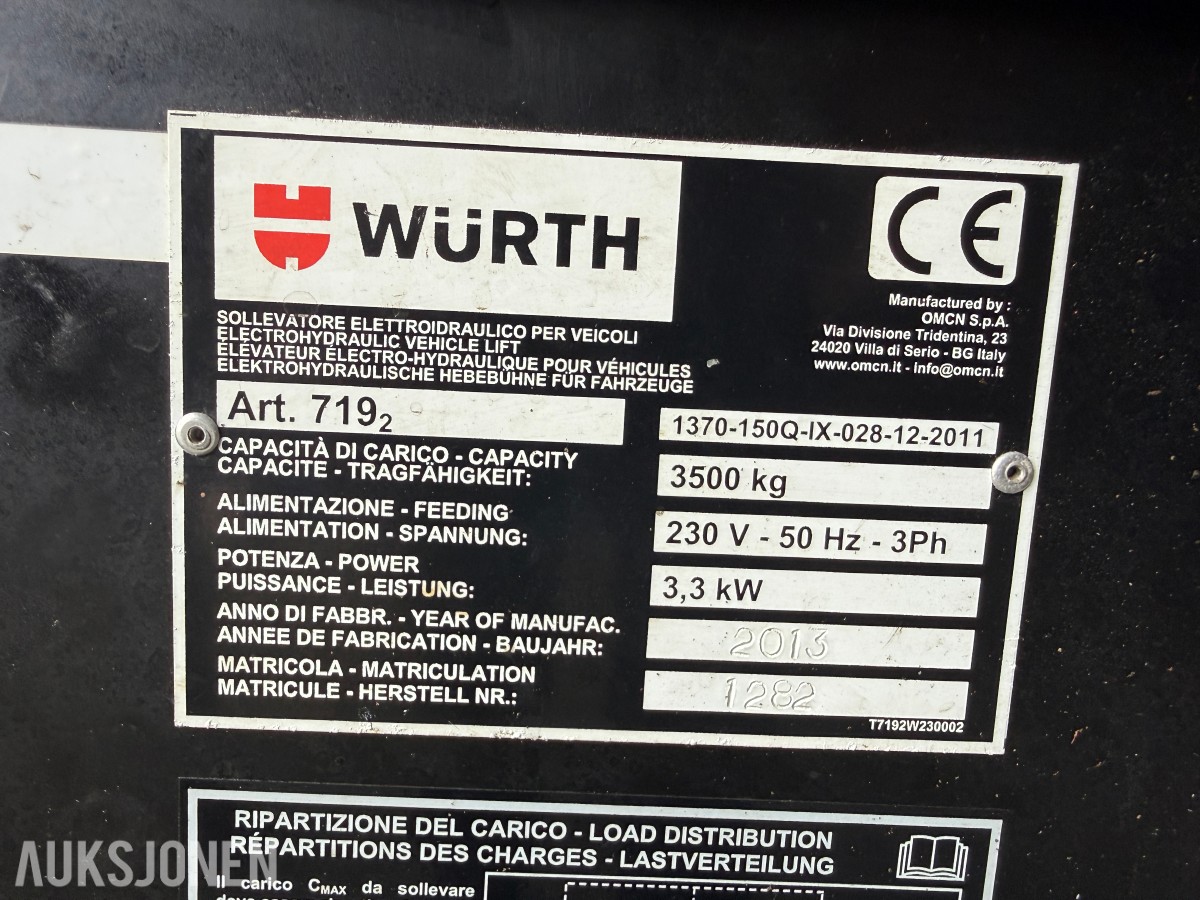 2013 Würth 7192 sakseløfter 3500 kg - fulløfter