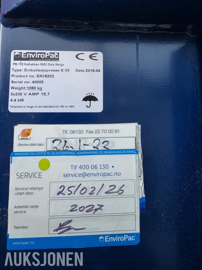 2016 ENVIROPAC E-03 Pappresse