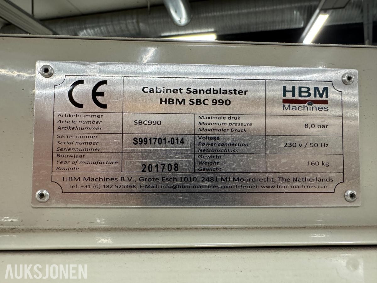 2017 HBM SBC 990 sandblåsekabinett