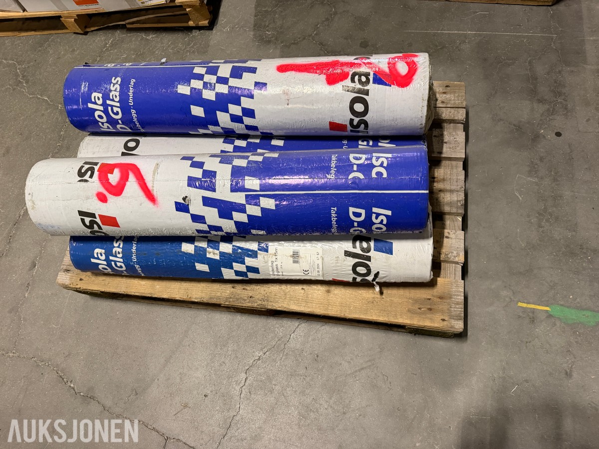 5 ruller Isola D-Glass takpapp / underlag – ubrukt overskuddsmateriell