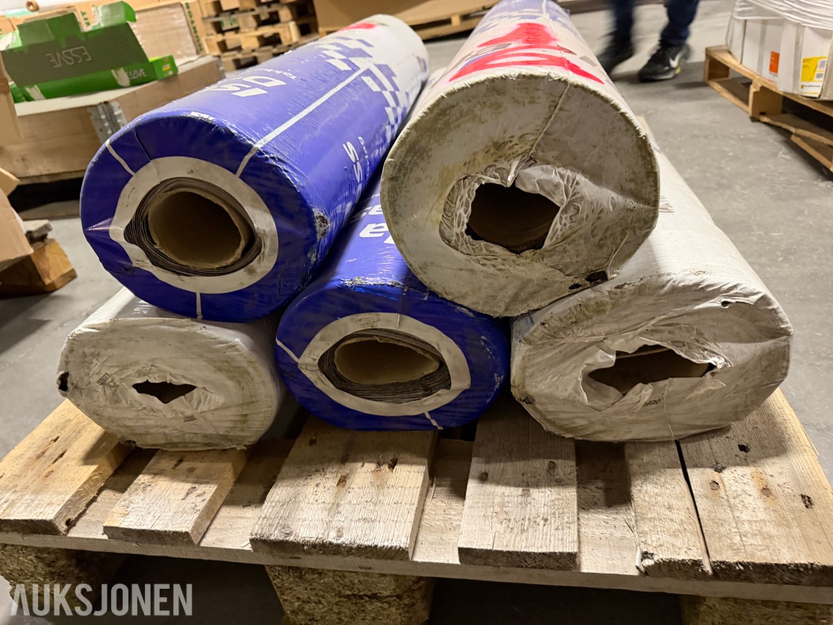 5 ruller Isola D-Glass takpapp / underlag – ubrukt overskuddsmateriell