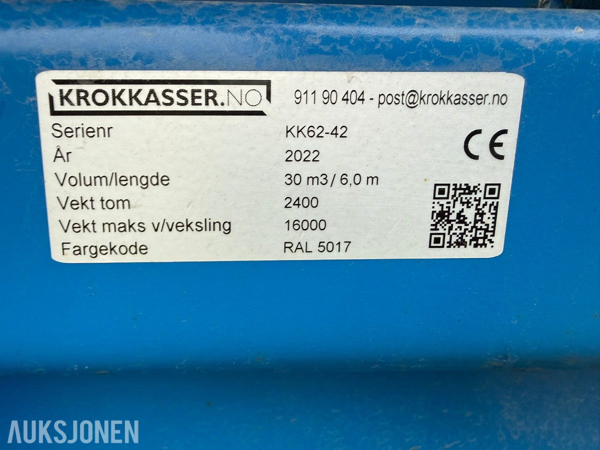 2022 Krokkasser.no krokcontainer – 30 m³ – 6,0 meter