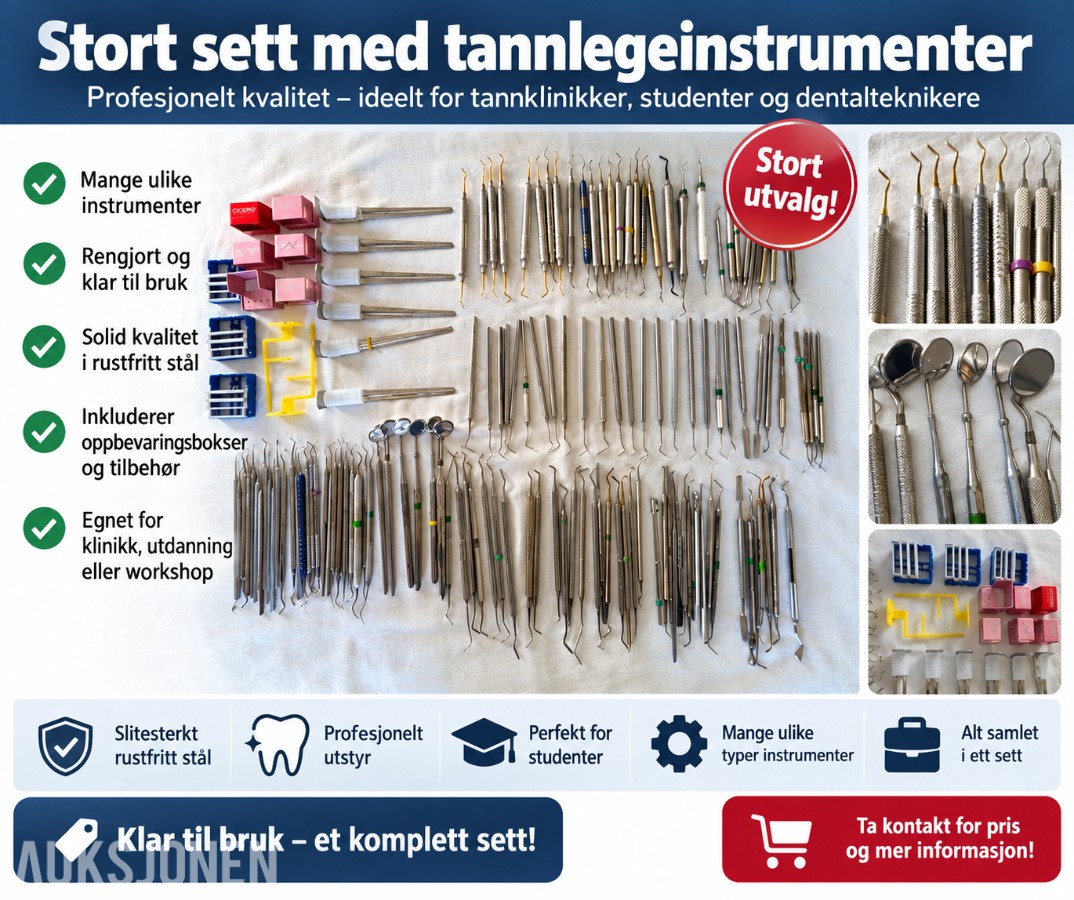 Stort parti odontologiske håndinstrumenter og tilbehør